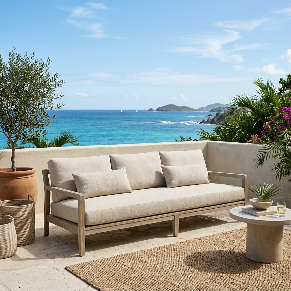 Outdoor sofa with luxury upholstery in Cap Cana, designed by Casa Velura